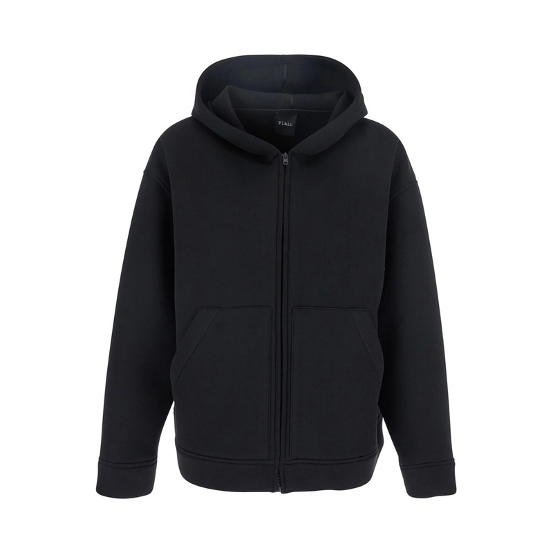 Black Jacket with Fixed Hood and Two Front Pockets in Tech Fabric Woman