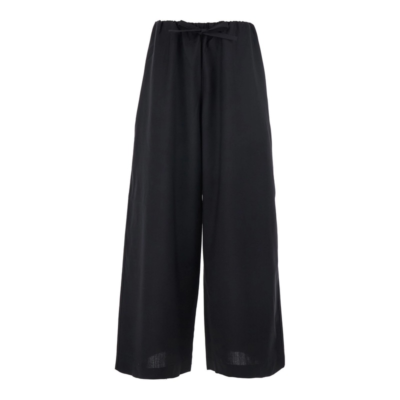 Black Pants with Elastic Drawstring Waist in Wool Woman