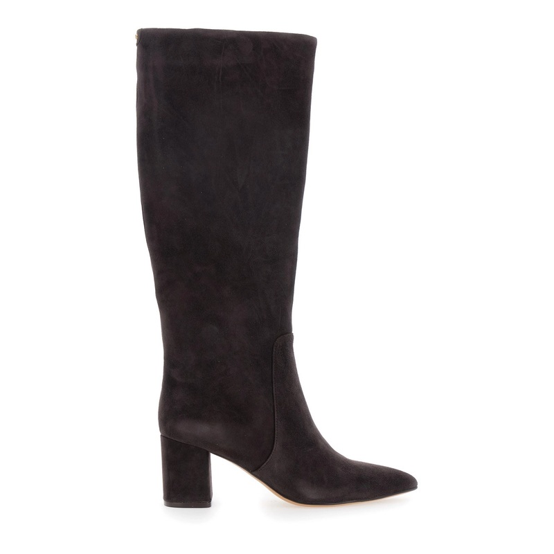 Brown Knee High Boots with Back Logo Detail in Suede Woman