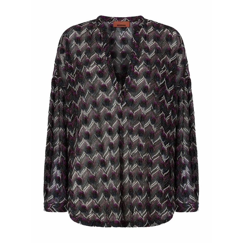 Missoni Zigzag Pattern Blouse|Gray/Purple|S