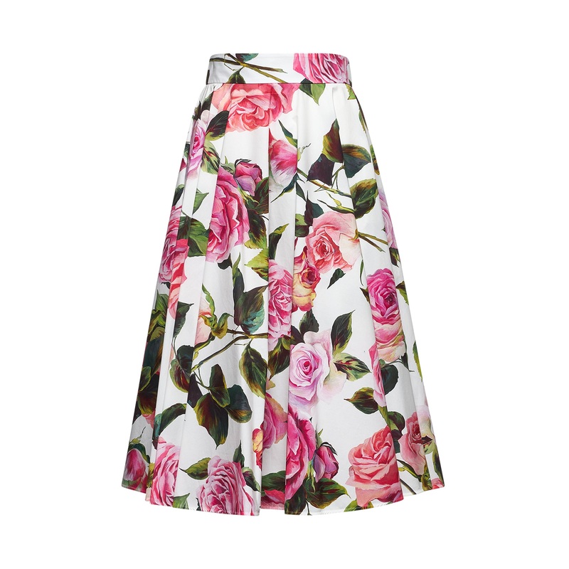 Rose print calf-lenght full skirt