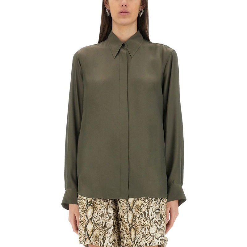 SILK BLEND SATIN SHIRT|GREEN|40|38|36