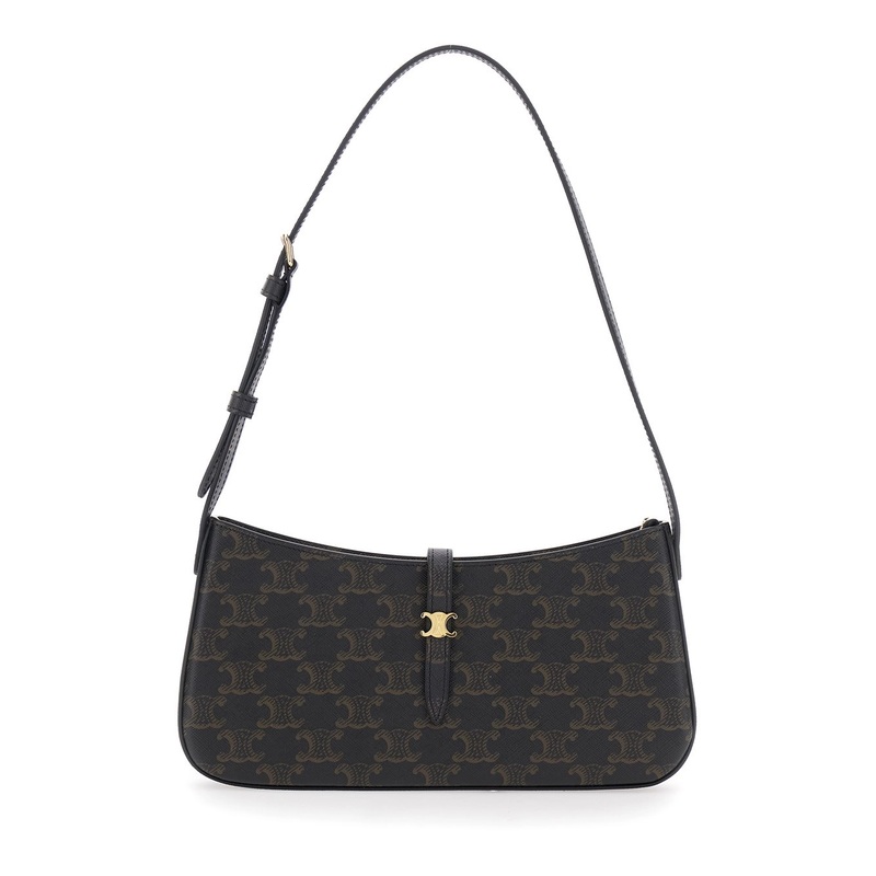 ‘Tina’ Brown Shoulder Bag with Shoulder Strap and Triomphe Plaque on the Front in Triomphe Canvas and Leather Woman