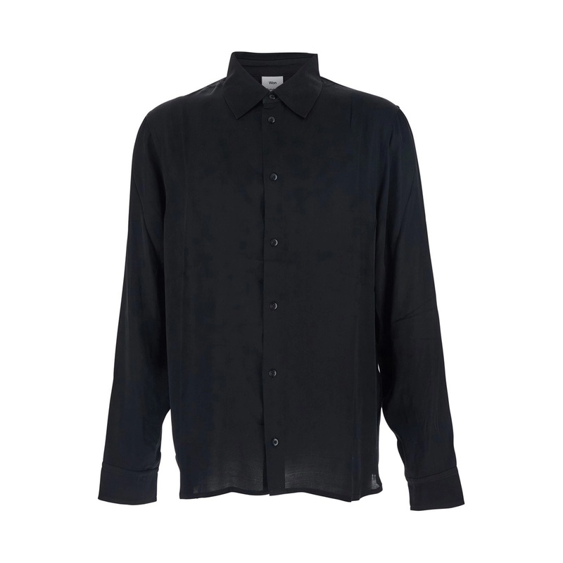 ‘Adriel’ Black Shirt with Classic Collar in Viscose Blend Man
