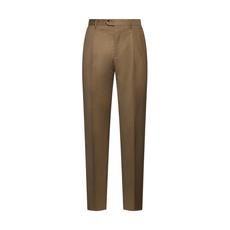 Beige wool one-pleat trousers|46|48|50|52