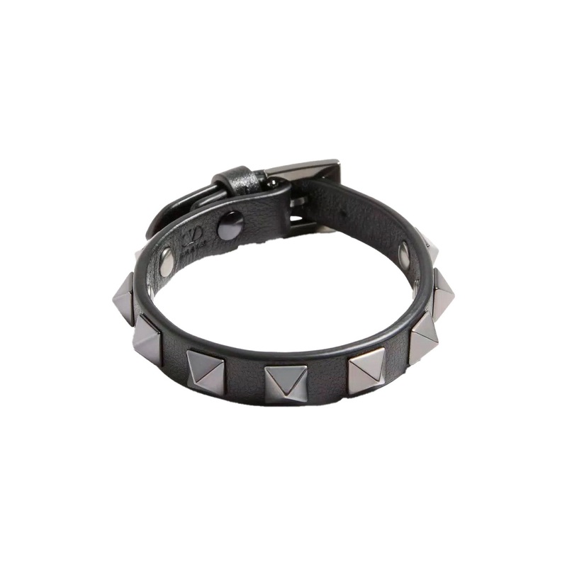 Black Bracelet with ROckstud Embellishment in Leather Man
