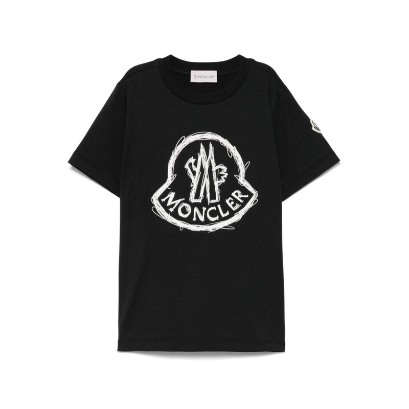 Black T-Shirt with Round Neck, Logo on the Front, and Logo Patch on the Sleeve in Cotton Boy