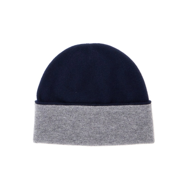 Blue Beanie with Contrasting Brim in Cashmere Woman
