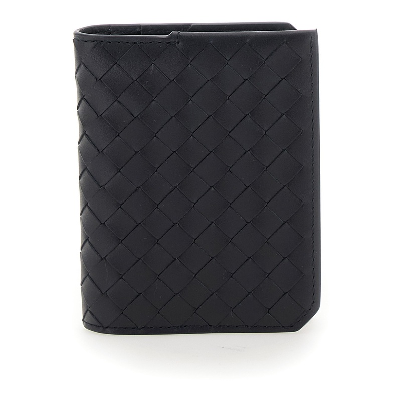 Blue Card Holder with Intrecciato Motif in Leather Man