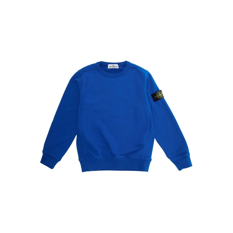 Blue Crewneck Sweatshirt with Logo Patch on the Sleeve in Cotton Boy