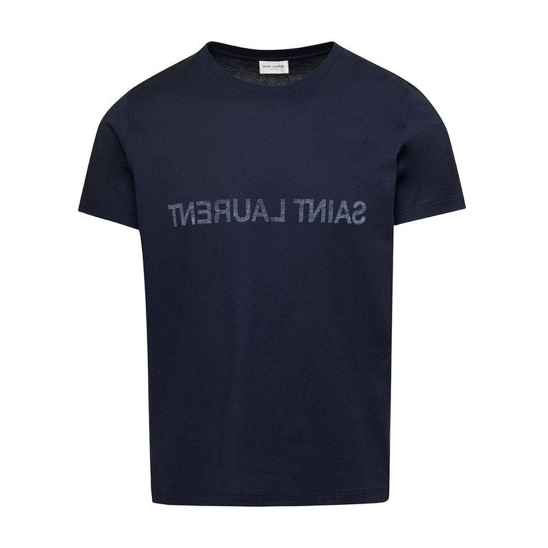 Blue Crewneck T-Shrt with Logo Print in Cotton Man