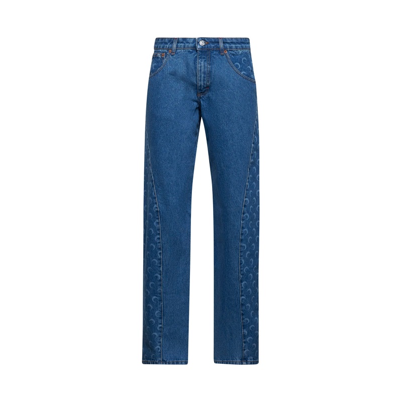 Blue Moon print denim curved jeans