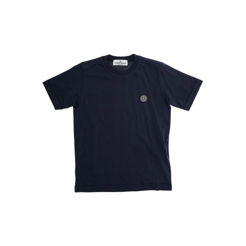 Blue T-Shirt with Round Neck and Logo Patch on the Front in Cotton Boy