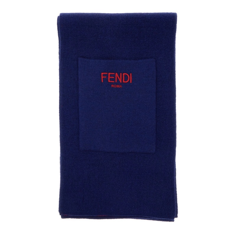 Blue Wraparound Scarf with Logo Patch on the Front in Wool and Cashmere Boy