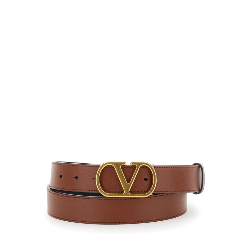 Brown Belt with Adjustable VLogo Buckle in Leather Man