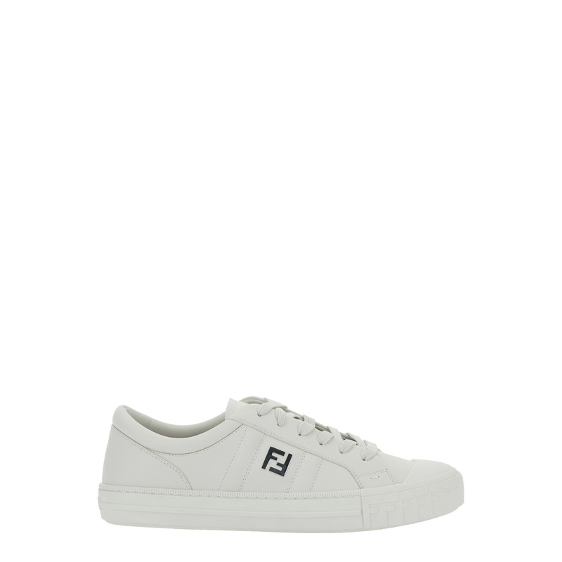 Domino White Low-Top Sneakers with Metallic Logo on the Side in Leather Man