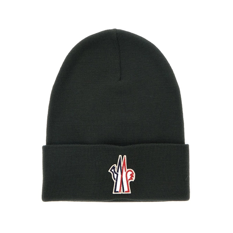 Green Beanie with Turn-Up Brim and Logo Patch on the Front in Wool Man