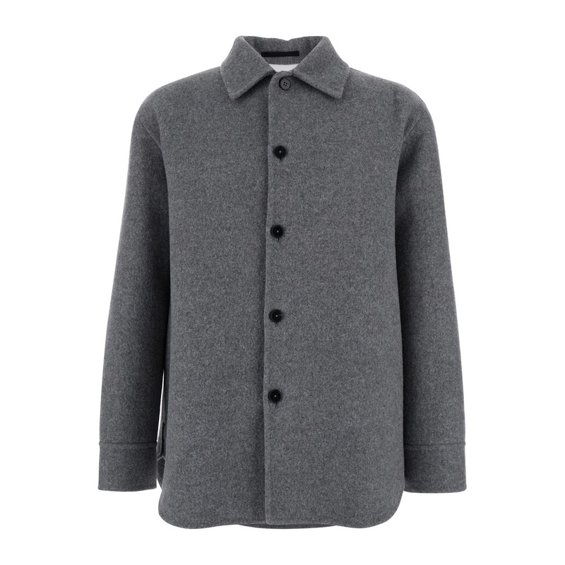 Grey Jacket with Classic Collar and Front Button Closure in Wool Man