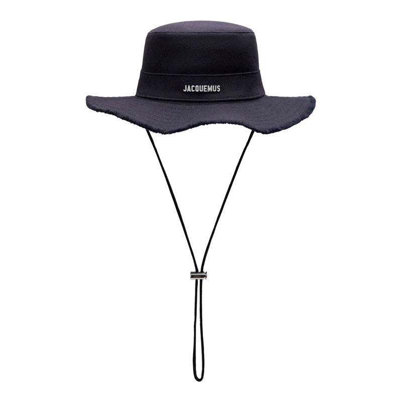 ‘Le Bob Artichau’ Blue Bucket Hat with Adjustable Drawstring and Fringed Hem in Cotton Blend Man