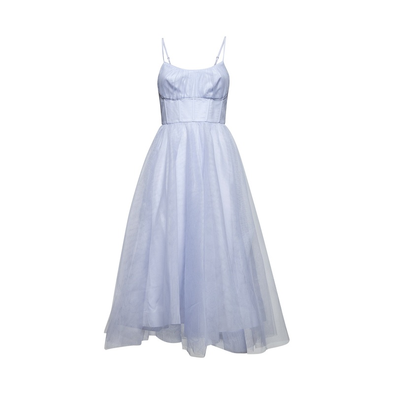 Light blue tulle midi dress|0|1|2|3