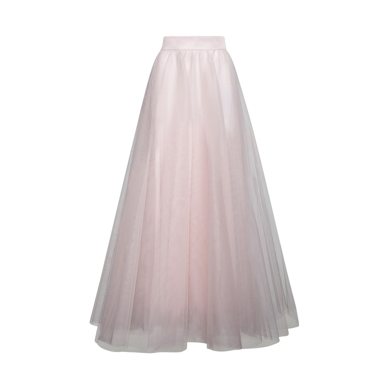 Pale pink tulle maxi skirt|0|1|2|3