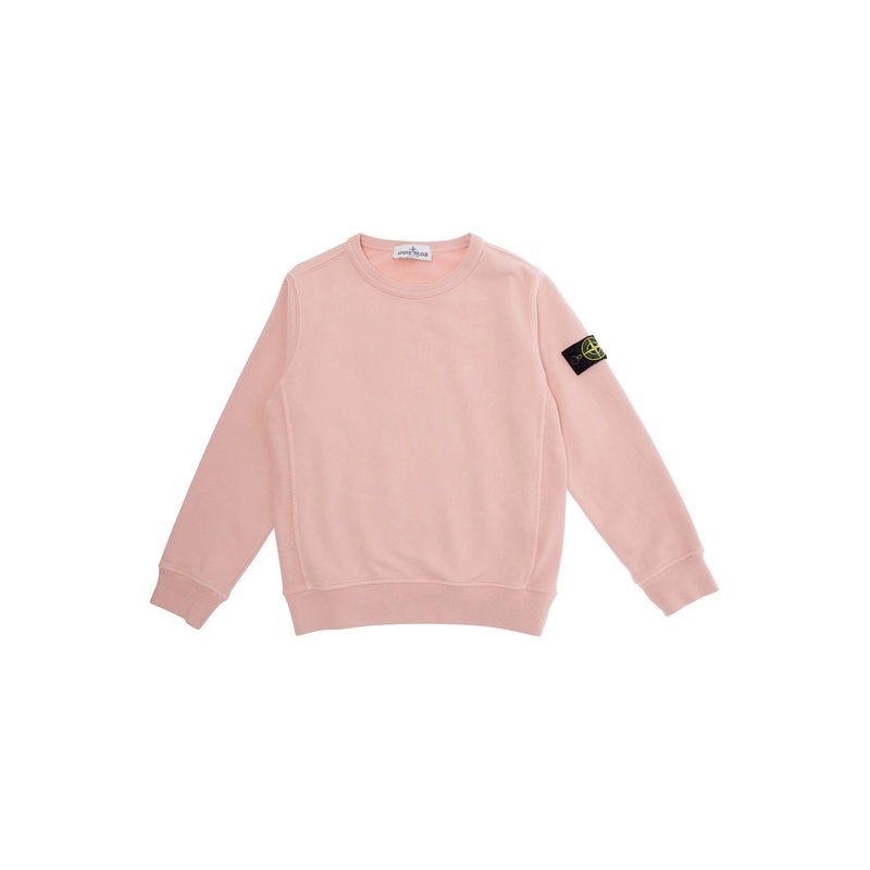 Pink Crewneck Sweatshirt with Logo Patch on the Sleeve in Cotton Boy