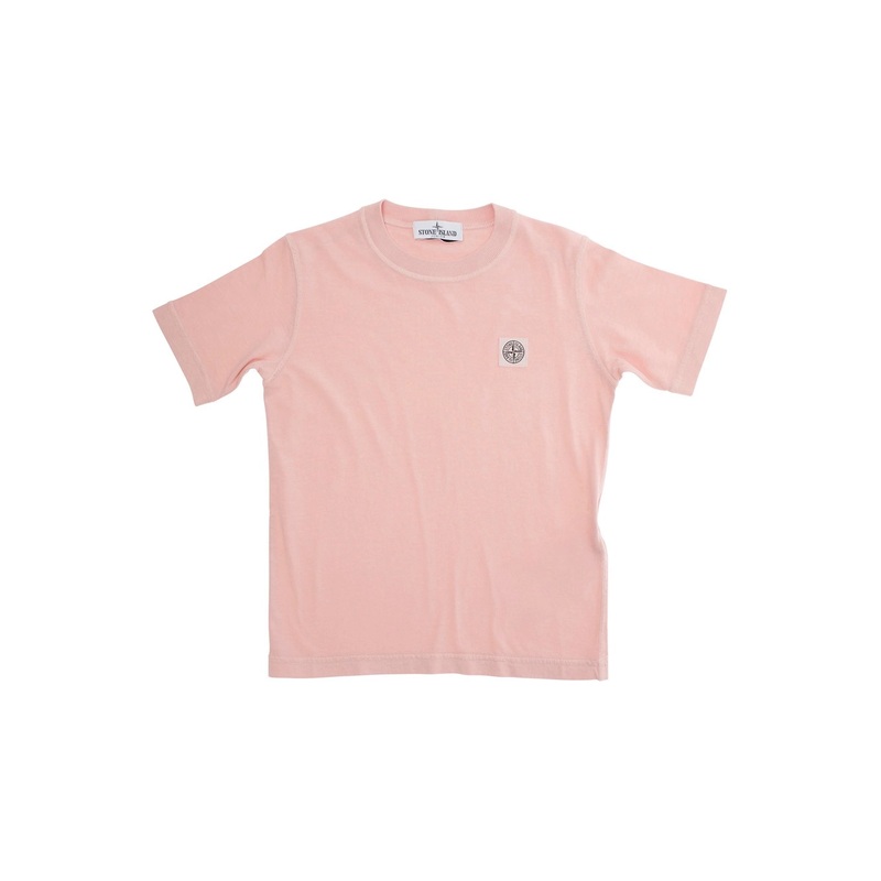 Pink T-Shirt with Round Neck and Logo Patch on the Front in Cotton Boy