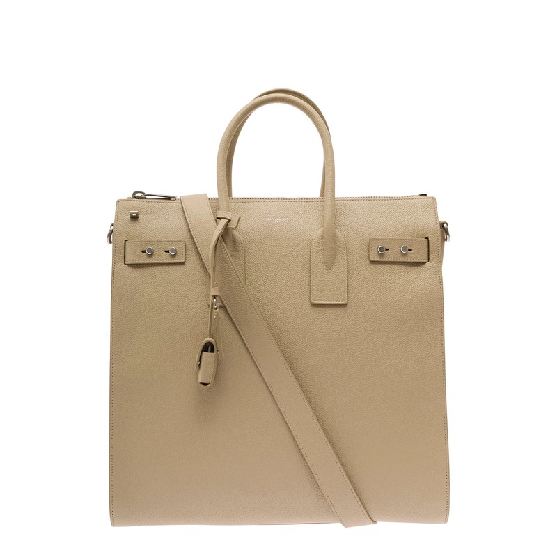 ‘Sac de Jour’ Beige Tote Bag with Embossed Logo in Grainy Leather Man