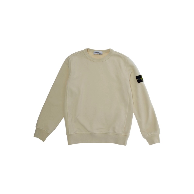 White Crewneck Sweatshirt with Logo Patch on the Sleeve in Cotton Boy