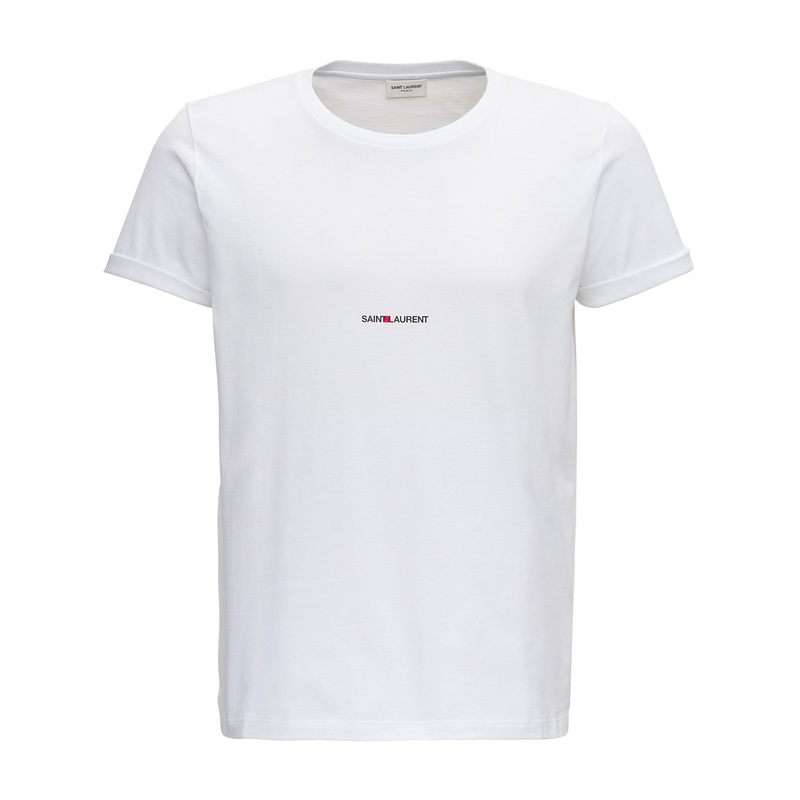 White Crewneck T-Shirt with Logo Lettering Detail on the Front in Cotton Man