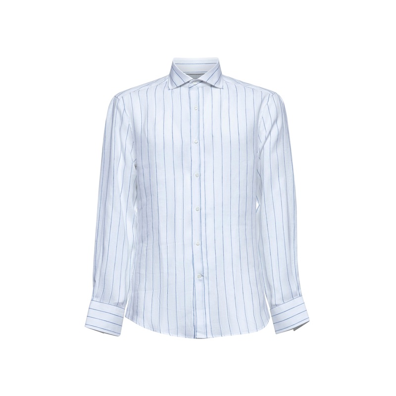 White linen slim fit striped shirt