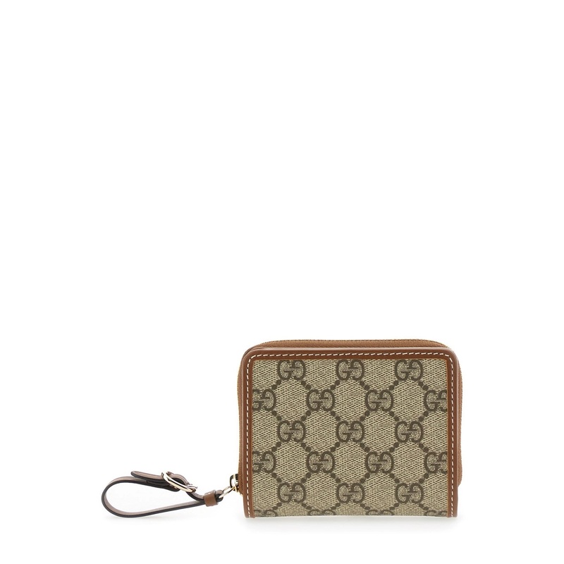 Beige Wallet with Snap Button and Zip Closure in GG Canvas Woman