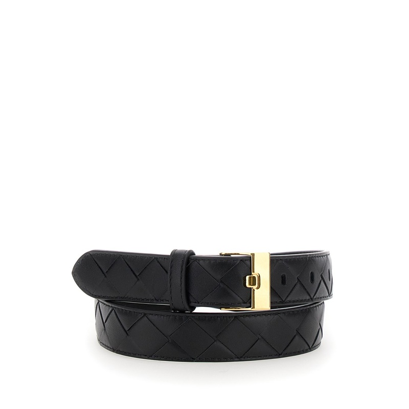 Black Belt with All-Over Intreccio Motif in Leather Woman