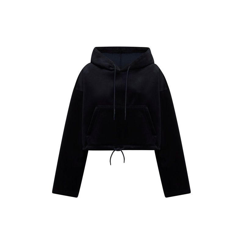 Black chenille cropped hoodie|M