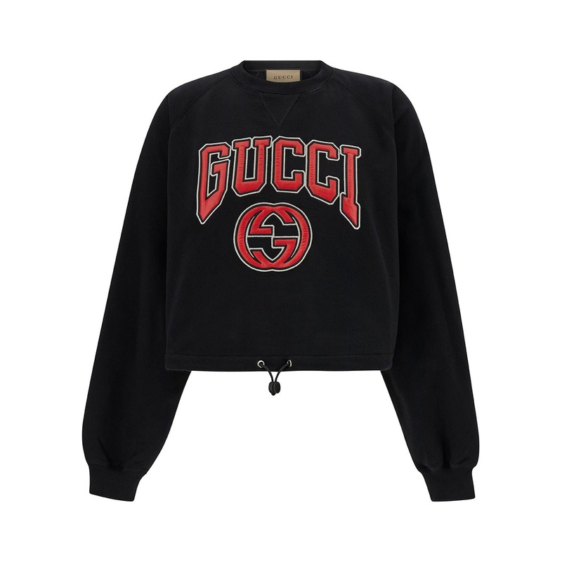 Black Cropped Crewneck Sweatshirt with Logo Print in Cotton Woman