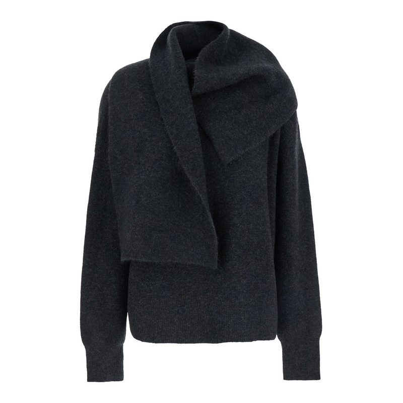 Black Draped Sweater in Tech Fabric Woman