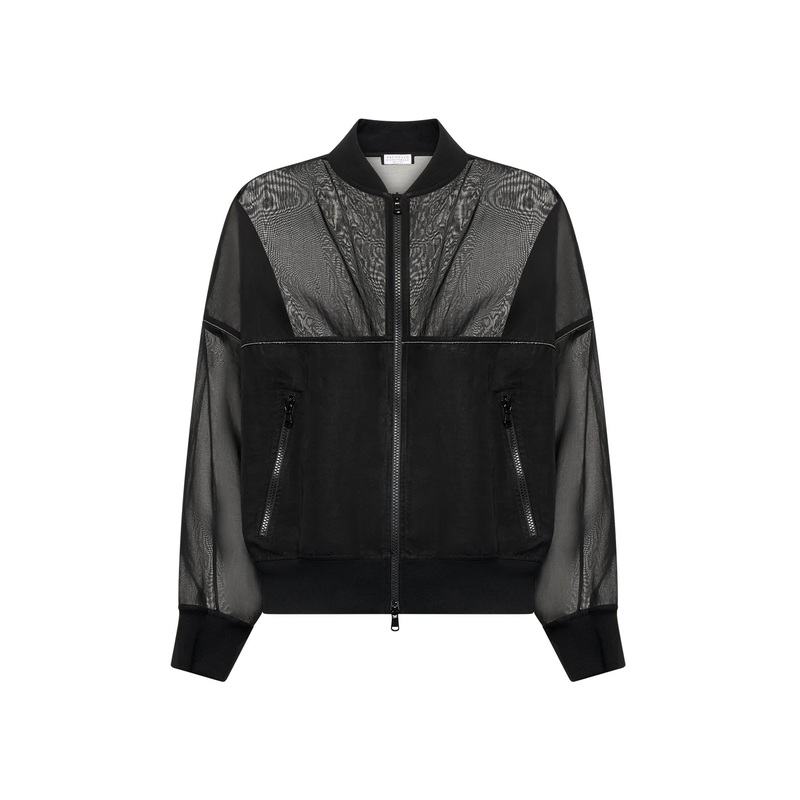 Black organza Shiny Trims bomber jacket