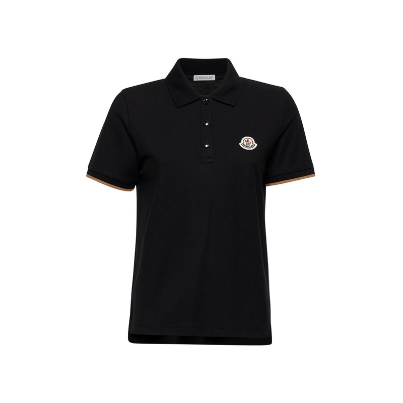 Black piquet logo patch polo shirt