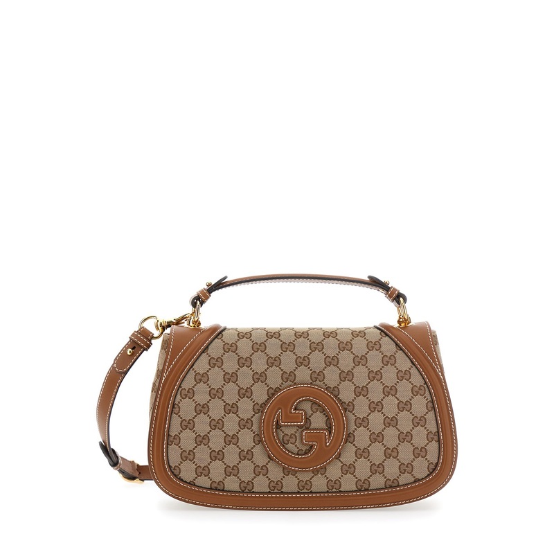 ‘Blondie’ Beige Handbag with Removable Shoulder Strap and Logo Embroidery on the Front in GG Canvas Woman