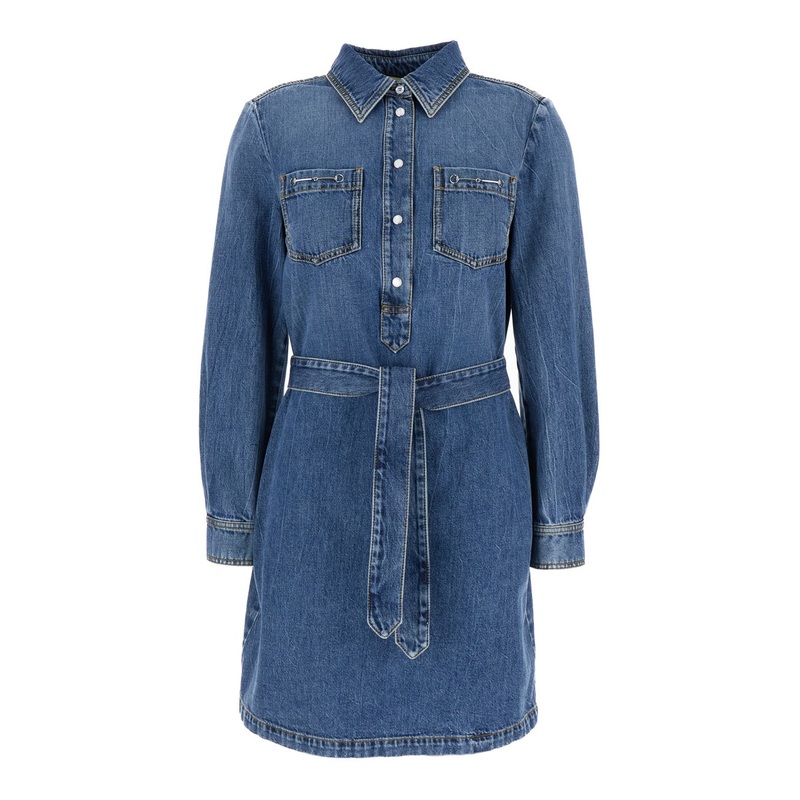 Blue Denim Dress with Horsebit in Organic Cotton Woman