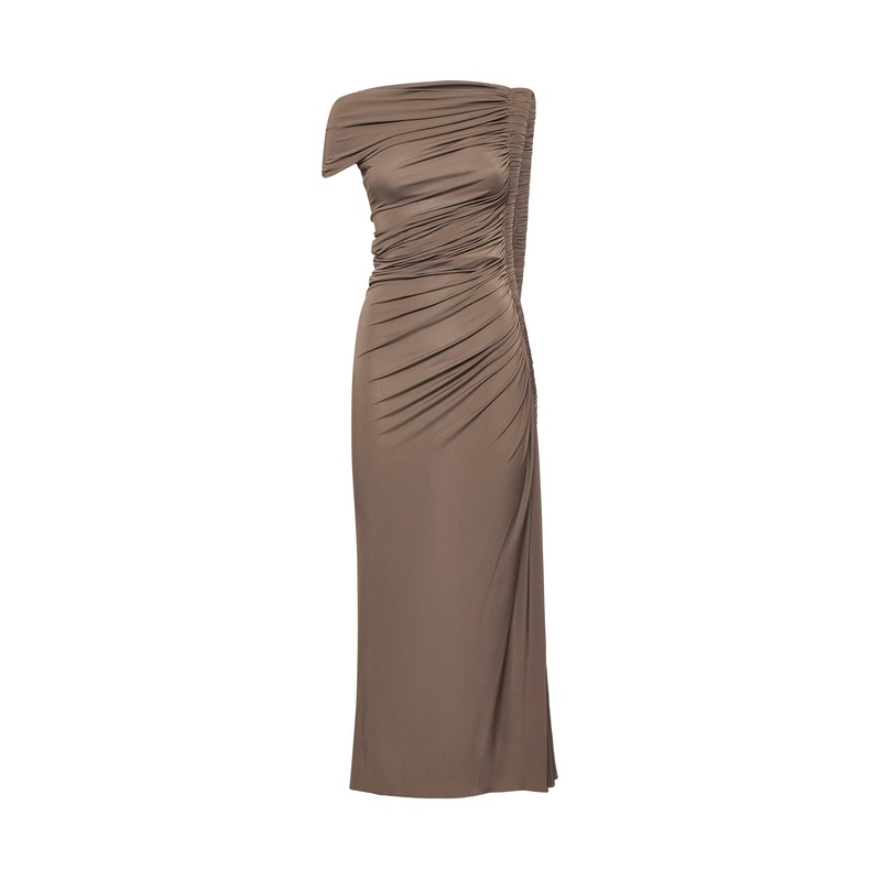 Brownish grey jersey draped dress