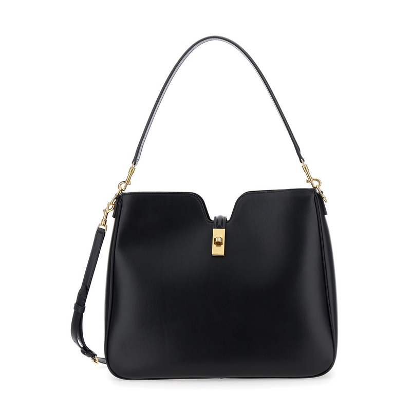 ‘Camille 16’ Black Medium Shoulder Bag with Adjustable and Removable Shoulder Strap in Leather Woman