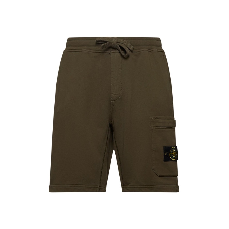 Green cotton fleece cargo shorts