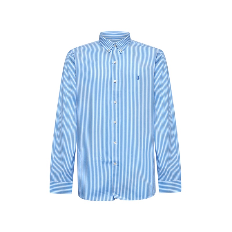 Light blue striped stretch poplin slim shirt