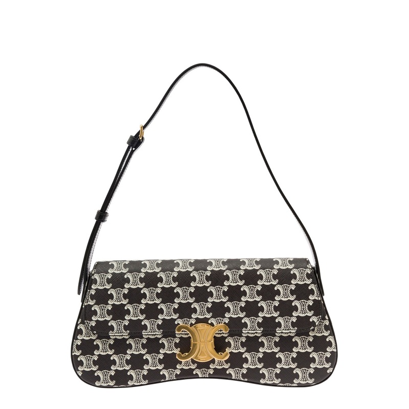 ‘Medium Lola’ Black and White Shoulder Bag with Triomphe Detail in Canvas Woman
