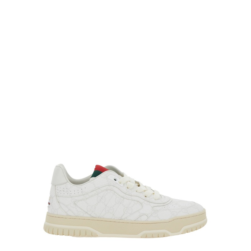 ‘Re-Web’ White Low Top Sneakers with All-Over GG Motif in Leather Woman