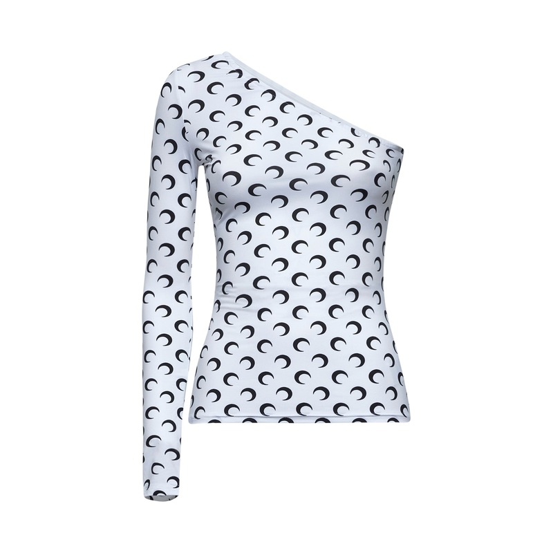 White Moon print jersey asymmetric top