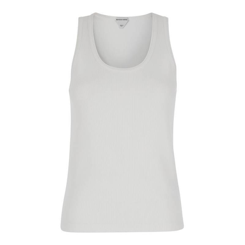 White Ribbed Tank Top with U Neckline in Cotton Woman Bottega Veneta