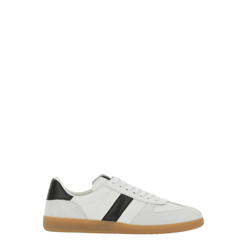 ‘Archer’ White Low Top Sneakers with Logo Lettering on Tongue and Heel and Contrasting Heel in Leather Man