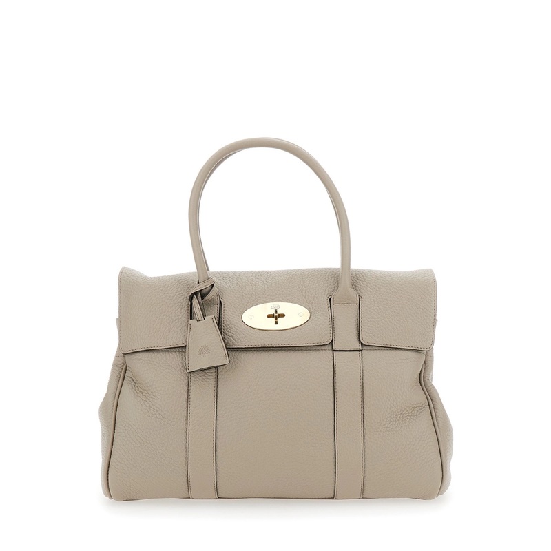 ‘Bayswater’ Beige Shoulder Bag with Postman’s Lock in Hammered Leather Woman